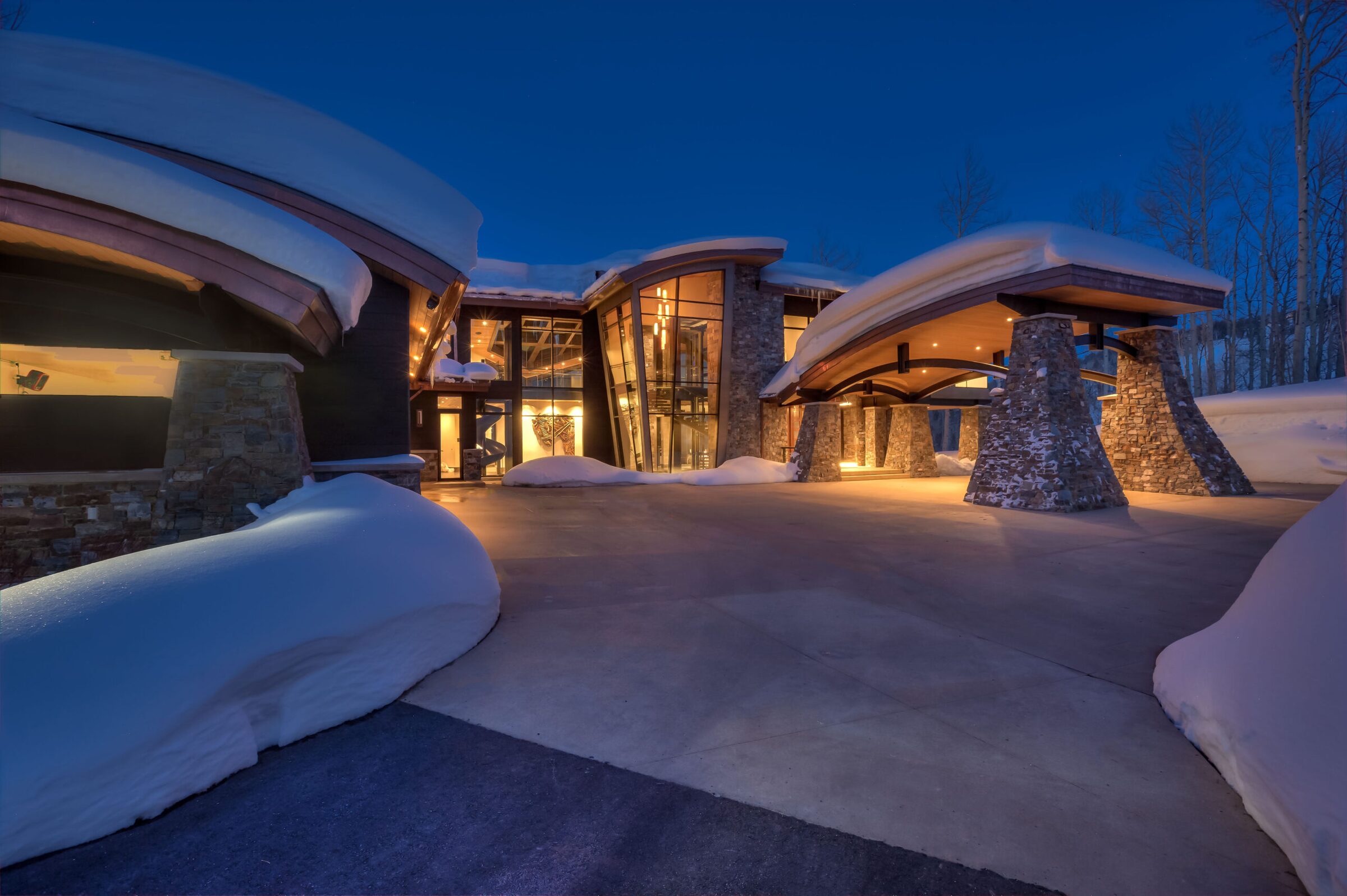 White Pine Canyon estate exterior at twilight